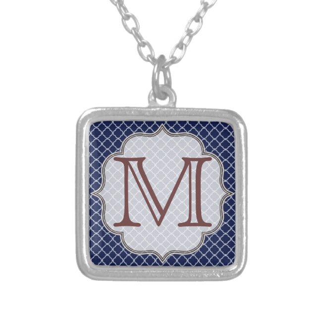 Navy Blue Quarterfoil Latti Monogram Necklace (Front)