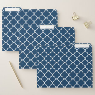 Navy Blue Quatrefoil, Latticework, Trellis File Folder