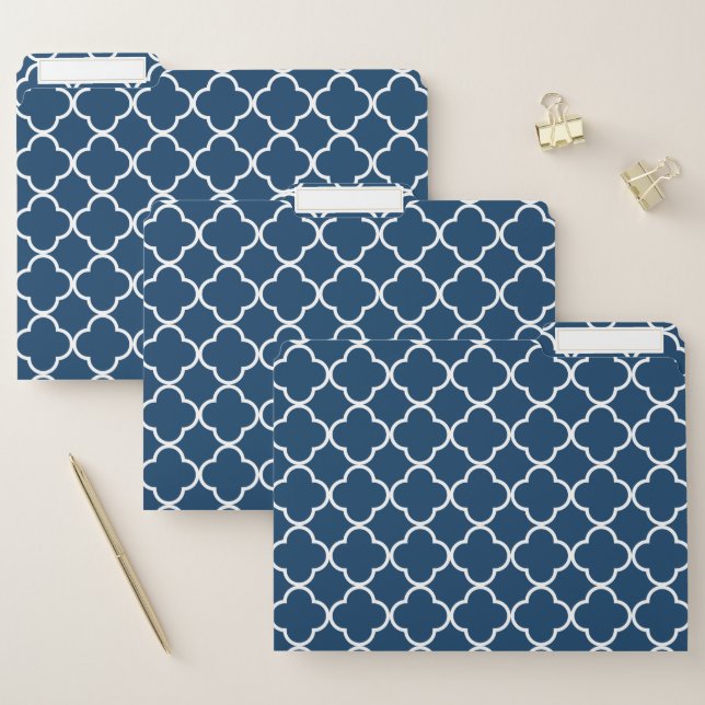 Navy Blue Quatrefoil, Latticework, Trellis File Folder (Set)