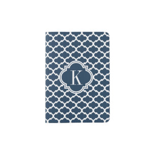 Navy Blue Quatrefoil Monogram Passport Holder