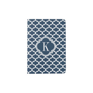 Navy Blue Quatrefoil Monogram Passport Holder