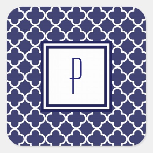 Navy Blue Quatrefoil Monogram Stickers