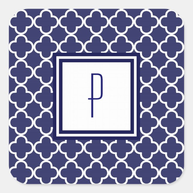 Navy Blue Quatrefoil Monogram Stickers (Front)