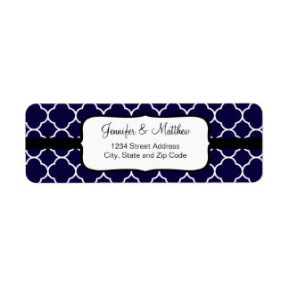 Navy Blue Quatrefoil Pattern Label