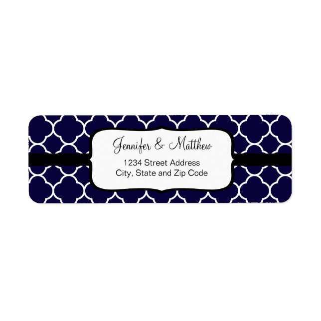 Navy Blue Quatrefoil Pattern Label (Front)