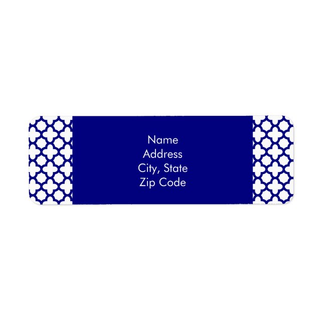 Navy Blue Quatrefoil Pattern Label (Front)