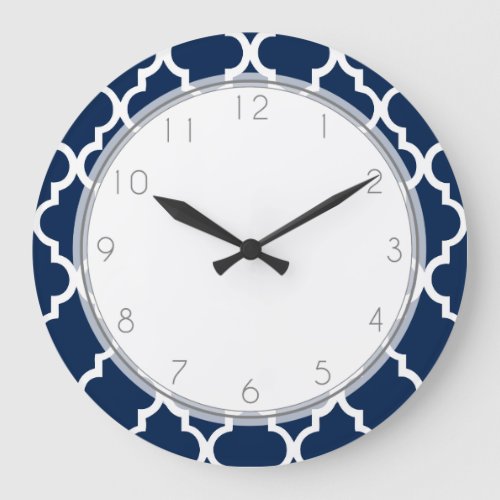 Navy Blue Quatrefoil Pattern Large Clock