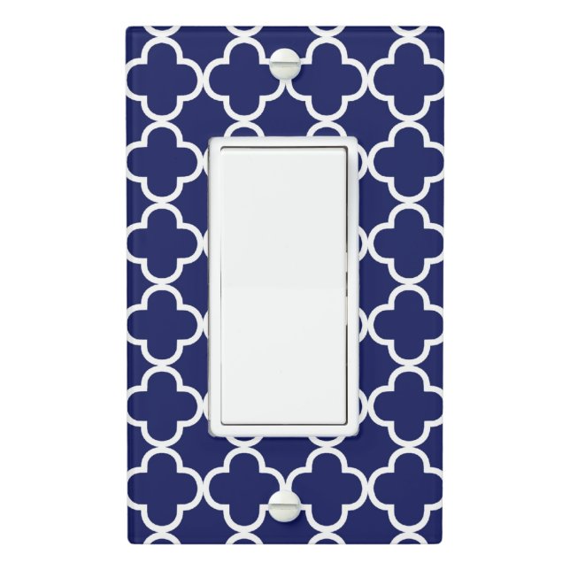 Navy Blue Quatrefoil Pattern Light Switch Cover (In Situ)