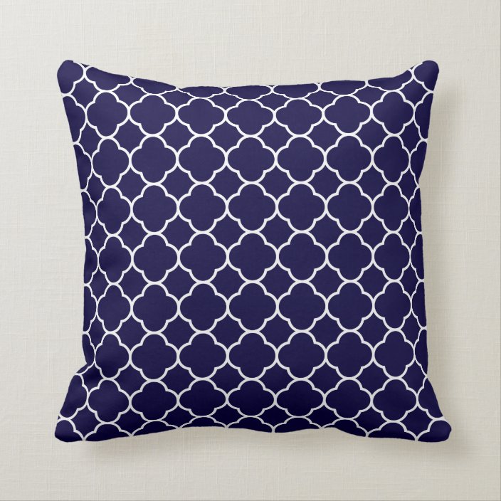 Navy Blue Quatrefoil Pattern Throw Pillow