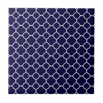 Navy Blue Quatrefoil Pattern Tile by RosaAzulStudio at Zazzle