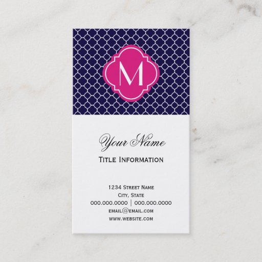 Customizable Navy Blue Quatrefoil Pattern with Monogram Business Cards