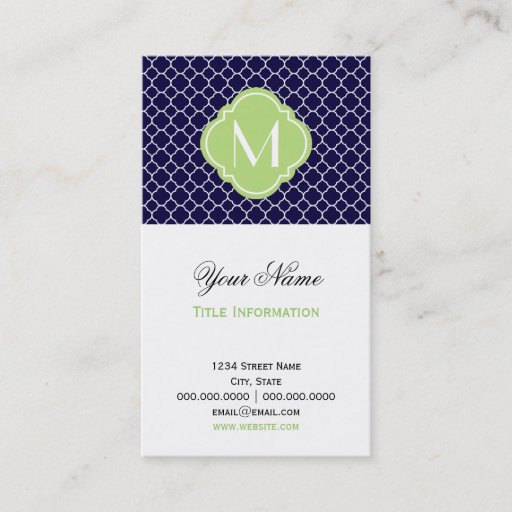Customizable Navy Blue Quatrefoil Pattern with Monogram Business Cards