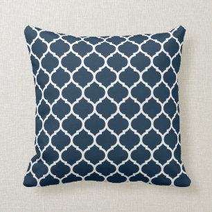 Navy blue quatrefoil patterned  throw pillow