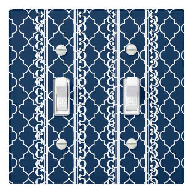 Navy Blue Quatrefoil Patterns Light Switch Cover (In Situ)