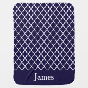 Navy Blue Quatrefoil Personalized Baby Blanket