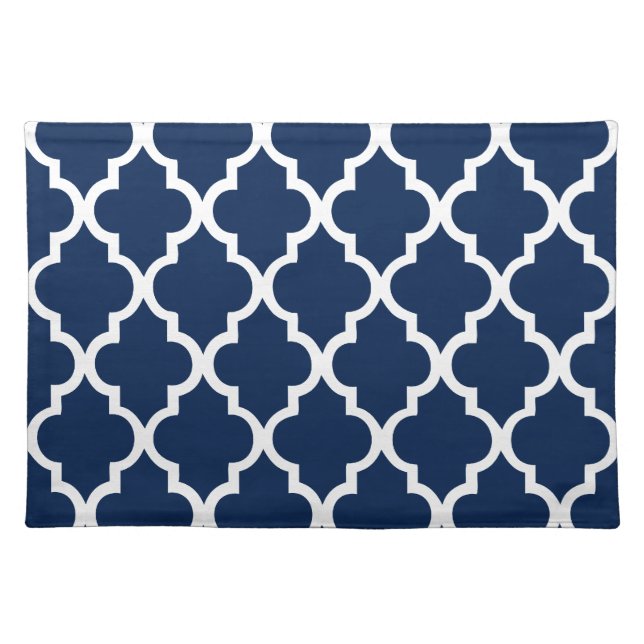 Navy Blue Quatrefoil Tiles Pattern Placemat (Front)