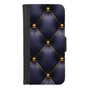 Navy Blue Quilted Leather & Gold Studs Phone Case