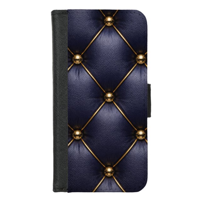 Navy Blue Quilted Leather & Gold Studs Phone Case (Front)