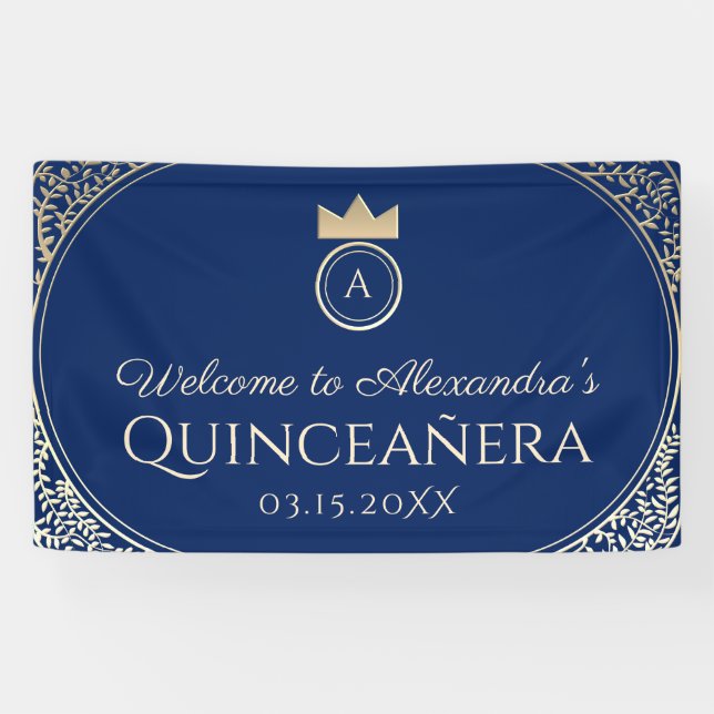 Navy Blue Quinceanera Banner (Horizontal)