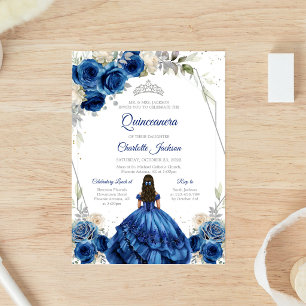 Navy Blue Quinceanera Birthday Invitation