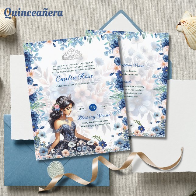 Navy Blue Quinceanera Dress Floral Roses (Creator Uploaded)