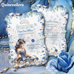 Navy Blue Quinceanera Dress Floral Roses Invitation