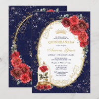 Navy Blue Quinceañera Enchanted Red Roses Party