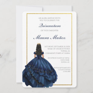 Navy blue quinceañera invitation