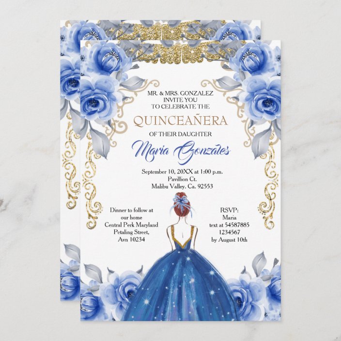 Navy Blue Quinceanera Invitation
