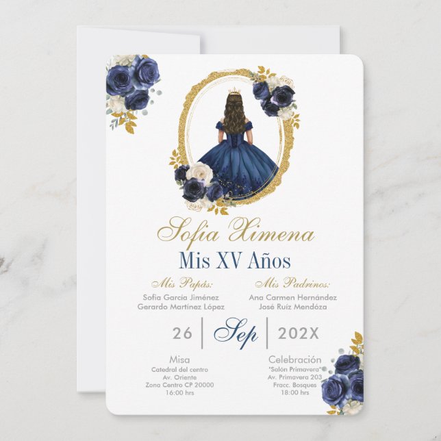 Navy blue Quinceanera Invitation (Front)
