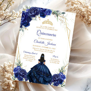 Navy Blue Quinceanera Invitation
