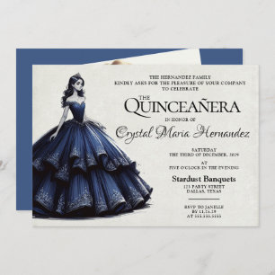 Navy Blue Quinceañera Invitation