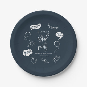 Navy Blue Quirky Grad Icons Graduation Party Paper Plates