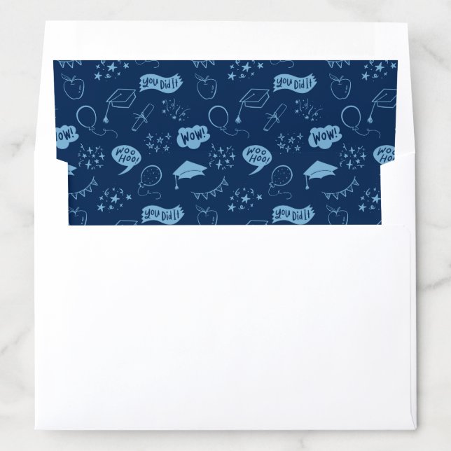 Navy Blue Quirky Hand Drawn Grad Icon Pattern Envelope Liner (In Envelope)