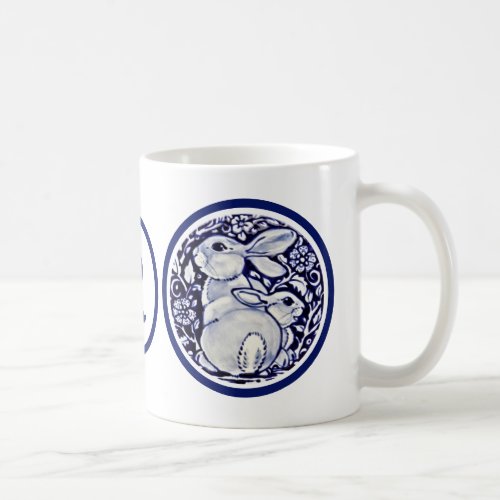 Navy Blue Rabbit Baby Bunny Floral Monogram Coffee Mug