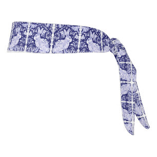 Navy Blue Rabbit Bunny Bird Floral Dedham Delft Tie Headband