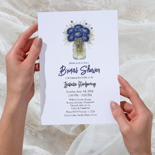 Navy Blue Ranunculus Mason Jar Bridal Shower Invitation