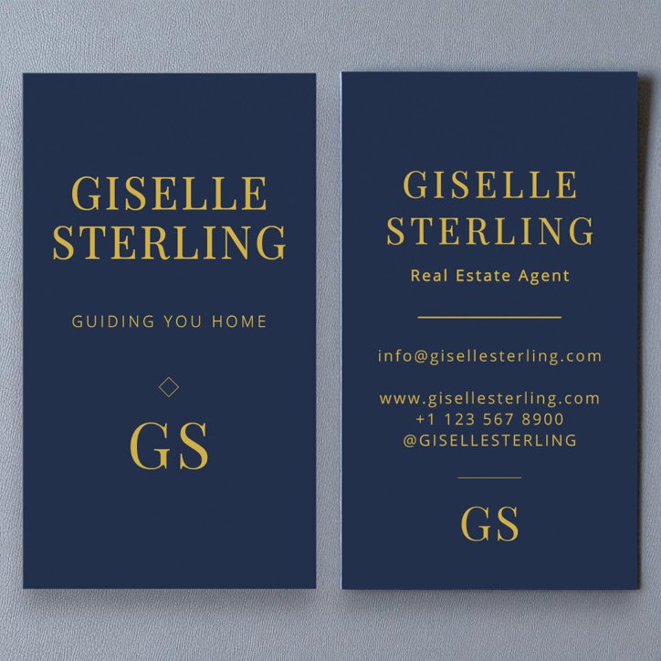 Navy Blue Real Estate Agent Minimalist Monogram Business Card