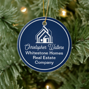 Navy Blue Real Estate Company Chic Custom Realtor Ceramic Ornament