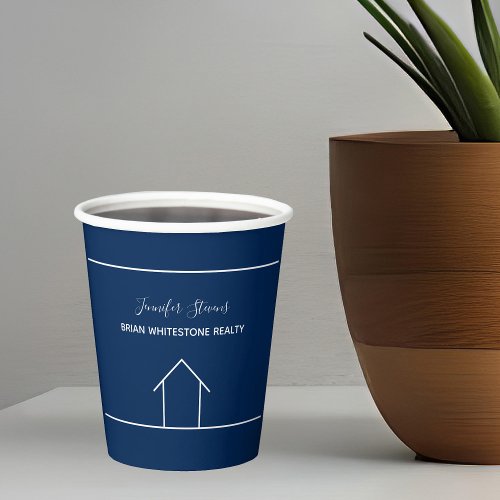 Navy Blue Real Estate Company Custom Open House Paper Cups