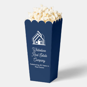 Navy Blue Real Estate Company Custom Popcorn Party Favor Boxes