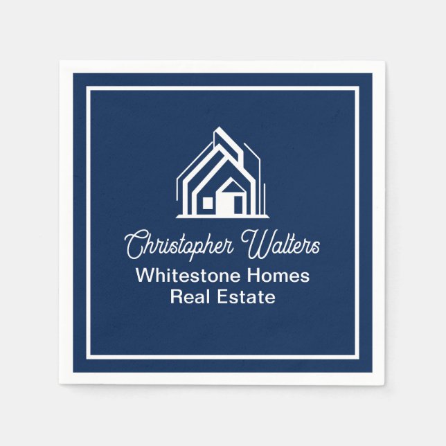 Navy Blue Real Estate Company Custom Realtor Napkins (Front)