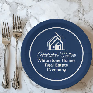 Navy Blue Real Estate Company Custom Realtor Party Paper Plates