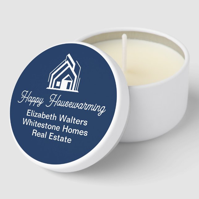 Navy Blue Real Estate Company Customized Realtor Mini Candle Favors (Corner)