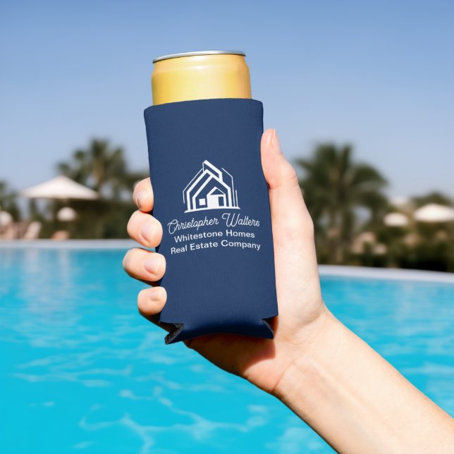 Navy Blue Real Estate Company Customized Realtor Seltzer Can Cooler (In Situ Pool)