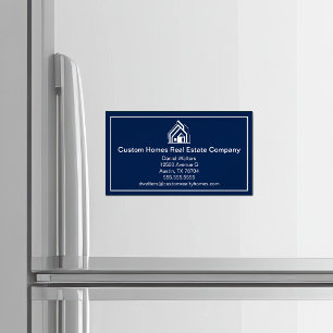 Navy Blue Real Estate Company House Modern Business Card Magnet