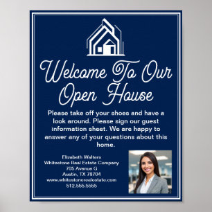 Navy Blue Real Estate Company Open House Welcome Poster