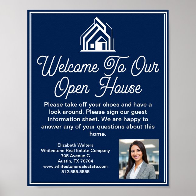 Navy Blue Real Estate Company Open House Welcome Poster (Front)