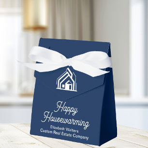 Navy Blue Real Estate Happy Housewarming Custom Favor Boxes