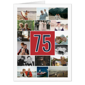 Navy Blue & Red 16 Photos Birthday Big Card